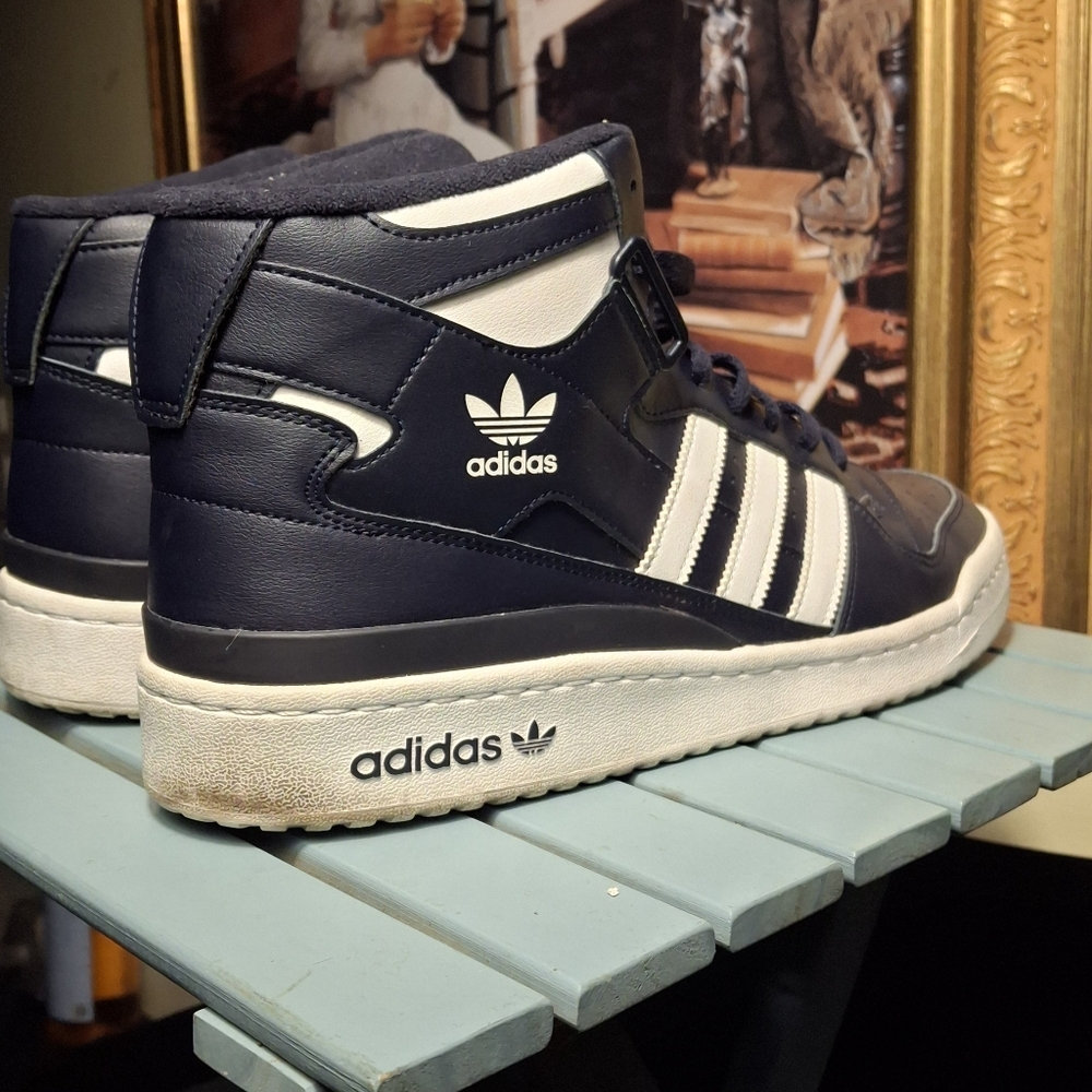 Adidas Men's Navy and White High-Top Sneakers - Picture 7 of 11